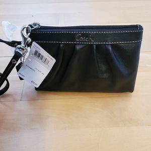Coach black pleated leather wristlet